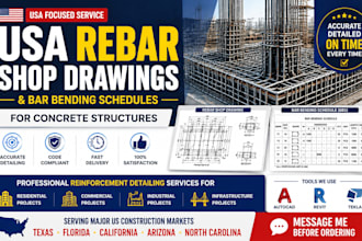 create texas rebar shop drawings, bar bending schedules for concrete structure
