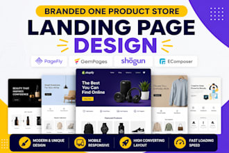 design shopify landing page, shopify product page on shogun, replo, gempages