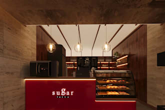 design modern restaurant and cafe interior with 3d rendering
