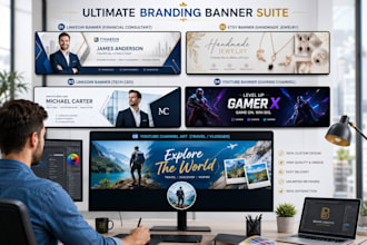 design linkedin, youtube, facebook and etsy banners