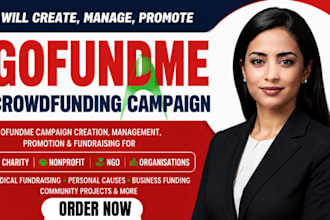 create, manage, promote gofundme crowdfunding campaign for charity, nonprofit