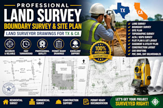 do land survey, boundary survey, site plan and land surveyor drawings for tx ca