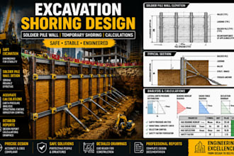 excavation shoring, soldier pile wall design and temporary shoring calculations