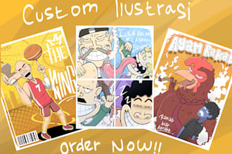 create custom cartoon illustrations for posters and card