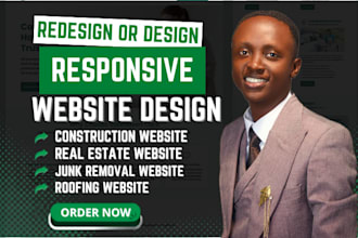 design construction, junk removal, roofing, plumbing, real estate, hvac website