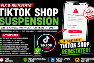 write tiktok shop appeal for tiktok reinstatement fix tiktok suspension