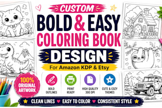 create custom bold and easy coloring book that delight kids and seniors for kdp