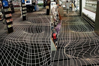 design realistic 3d floor illusion, anamorphic artwork, and custom floor graphic