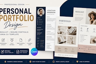 design personal portfolio, media kit, resume portfolio and canva CV template