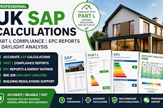 provide UK sap calculations, part l compliance,epc reports and daylight analysis