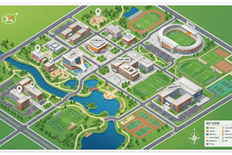 design 2d 3d vector map campus map school map university facility wayfinding map