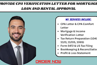 provide US CPA letter for mortgage, financing, and underwriting