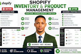 manage shopify inventory, product listings, variants, and store maintenance