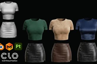 design, rig and texture 3d clothing mesh, outfit mesh for second life clothing