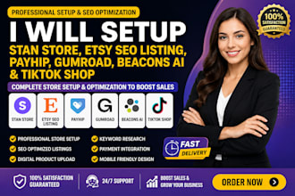 setup stan store etsy SEO listing payhip gumroad beacons ai tiktok shop