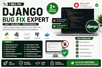 fix django bugs, python errors, rest API, and database issues