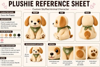 make a custom design plushie toys reference sheet and stuffed animal characters