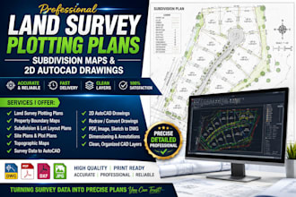 create land survey plotting plans, subdivision maps, and 2d autocad drawings