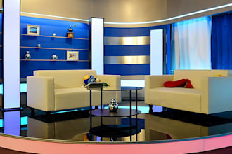 design and render TV, broadcast, podcast, and news studios in 2d and 3d