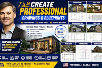 create adu drawing, deck plan, garage addition, shed, patio, mep, barn blueprint