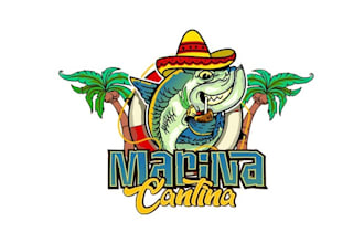 design waterfront tiki restaurant logo with nautical theme