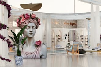 renew 3d beauty salon,retail store,spa,boutique design,lounge area,office,mockup