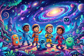 illustrate anime and manga children story book illustration, children story