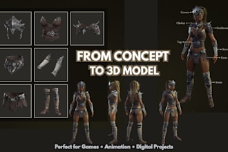 create 3d game character model game assets props for animation, game development