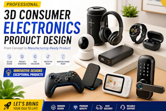 3d consumer electronics product design, earbuds, speaker, charger, pcb enclosure