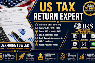 prepare and file your US federal and state tax returns, form 1040, w2, 1120, 106