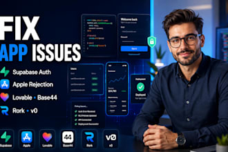 fix base44 app lovable website rork app apple rejection v0 supabase auth issues