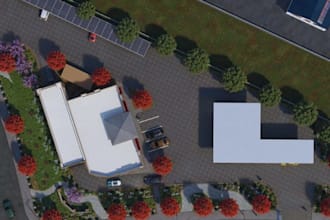3d commercial exterior design, charging station,fuel station, supermarket render