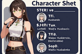 draw character sheet for your oc, waifu and husbando