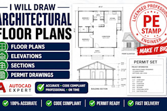 draw architectural floor plans, elevations, sections permit drawings in autocad