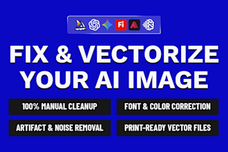 vectorize and fix ai generated image or logo into clean, scalable vector files