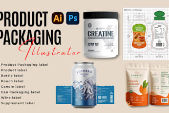 design wine product label, can packaging, supplement label, pouch product label