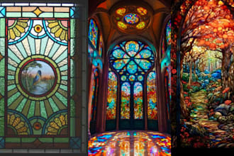 create custom stained glass art mosaic illustration and glass design