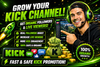 do organic kick promotion for real followers and live viewers