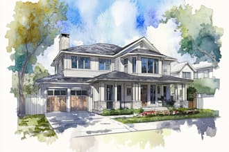 house in watercolor painting style