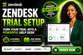 set up zendesk trial, freshdesk into working help desk workflow and ai chatbot