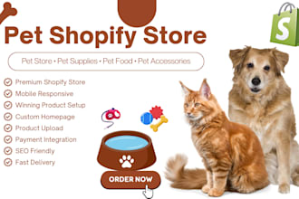 build shopify pet shop pet supply, store ecommerce website, dropshipping website