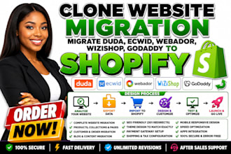clone website migration migrate duda ecwid  webador  wizishop godaddy to shopify