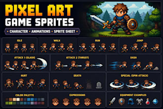 do high quality pixel art character, pixel animations or video game sprites