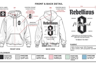 do fashion activewear tech pack fitness hoodie tshirt tech pack clothing design