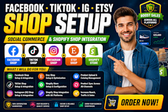 facebbok tiktok ig etsy shop setup social commerce shopify shop integration