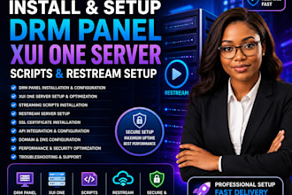 install drm panel, xui one server, scripts and restream setup