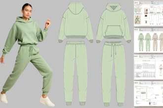 create a professional fashion tech pack for clothing, shoes and bags