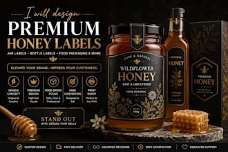 design premium honey label, jar label, bottle label and food packaging