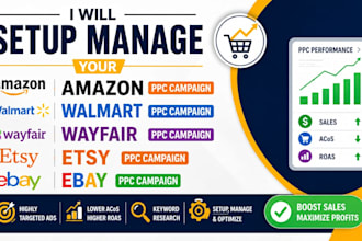 setup manage your amazon walmart wayfair etsy ppc campaign ebay ppc campaign ads