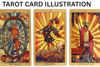 draw tarot card illustration, character art and box packaging design